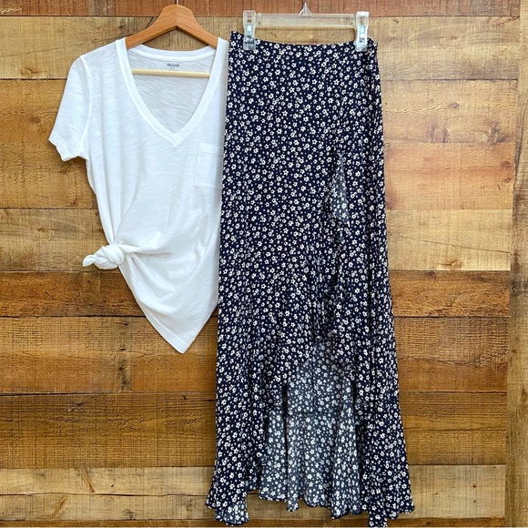 Dresses & Skirts - Navy + White Floral Ruffled Maxi Skirt ~ SO CUTE!!